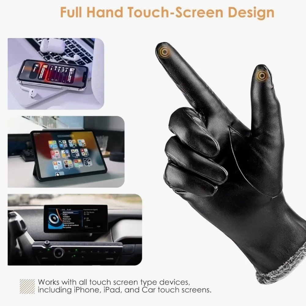 NWT Leather Gloves PU Cashmere Lined, Touchscreen MULTI SIZES AND Colors